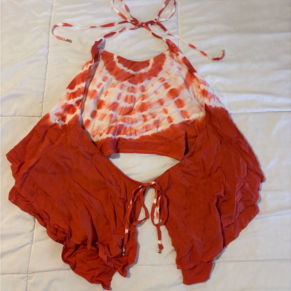 Anthro Staring at Stars Tie-Dye Halter Crop Top Boho Bell Tie Open Back Size S - Picture 2 of 4